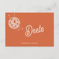 Retro Groovy 70s Cute Ivory Orange Disco Wedding Enclosure Card