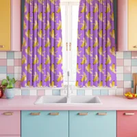 Kitsch Bananas On Purple Kitchen Curtains