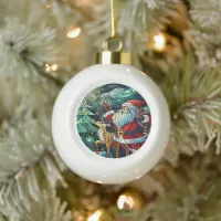 Santa Claus and His Reindeer Bearing Gifts Ceramic Ball Christmas Ornament