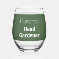 Personalized Head Gardener Sage Green Garden Lover Stemless Wine Glass