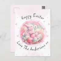 Vintage Floral Easter Bunny Easter Eggs Hearts Postcard