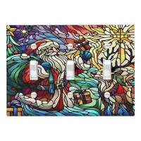 Majestic Stained Glass Santa and Reindeerts Light Switch Cover