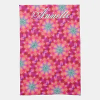 Monogram Name Colorful Blue Star Pattern | Kitchen Towel