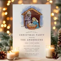 Watercolor Manger Nativity Scene Christmas Party Invitation