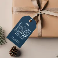 Blue Christian Christmas Verse Typography Holiday Gift Tags