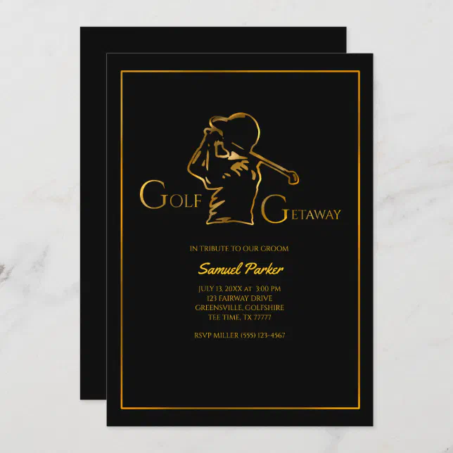 Golfer groom Golf Bachelor Party Luxury Faux Gold  Invitation