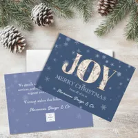 Joy Blue Business Holiday Card with Logo