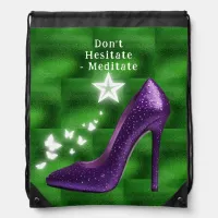 Purple Glitter High Heel Shoe on Green | Drawstring Bag