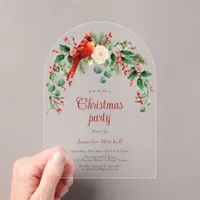 Watercolor Wreath Holly Red Green Christmas Party Acrylic Invitations