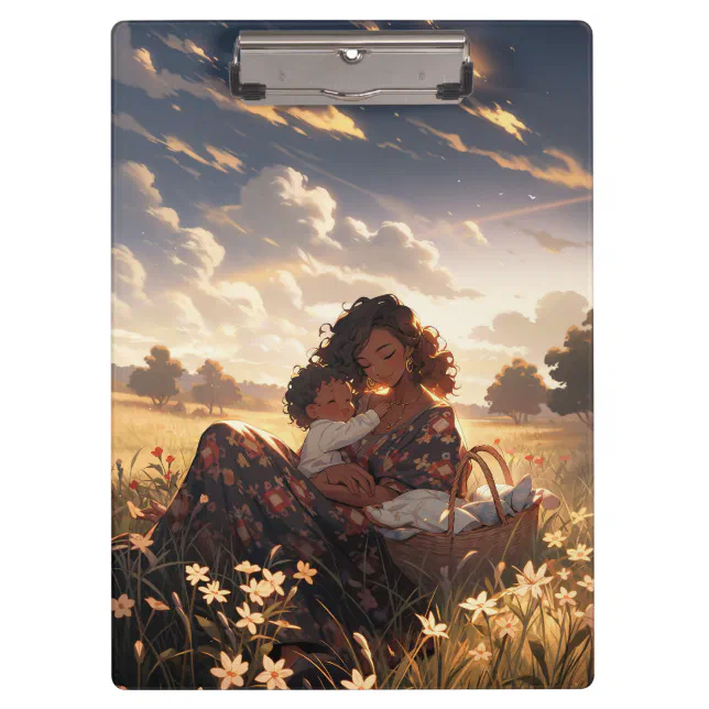 Anime mother in a morning meadow clipboard