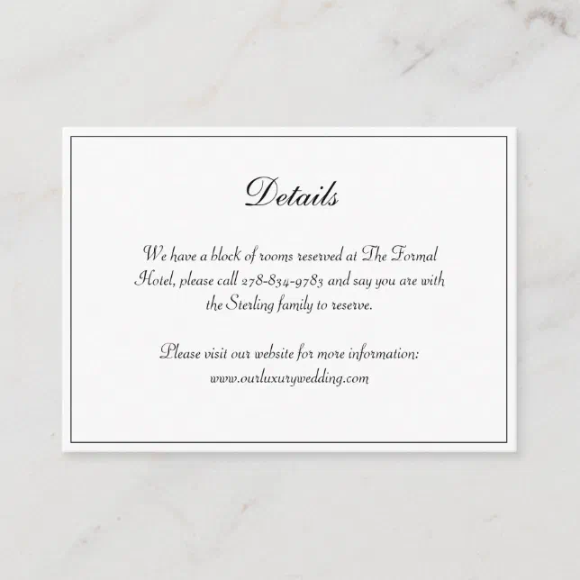 Regal Classic Formal Monogram Crest Wedding Detail Enclosure Card