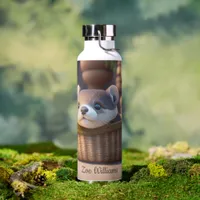 Cute otter baby in a basket - personalizable water bottle