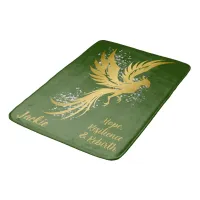 Glam Gold Phoenix Silver Glitter Monogram Green | Bath Mat