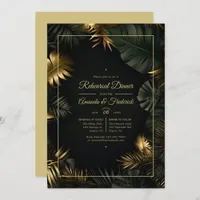 Black and Gold Tropical Rehearsal Dinner Invitation