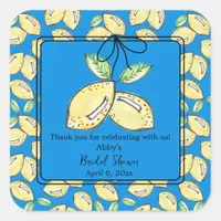 Bridal Shower Main Squeeze Lemon Blue Citrus  Square Sticker