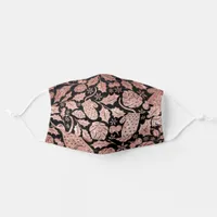 Rose gold glitter pink xmas pattern on black adult cloth face mask