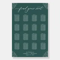 Elegant Emerald Green Wedding Seating Chart 24x36 Foam Board