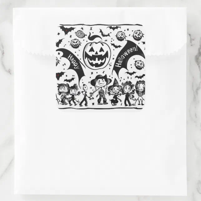 Halloween fiesta en noir et blanc  square sticker
