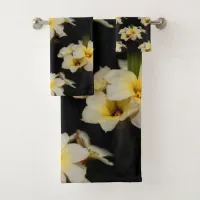 Elegant Satin Flowers on Black Bath Towel Set