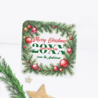 Festive Pine Garland Christmas Greetings Square Sticker