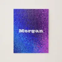 Shades Blue & Purple Shiny Abstract Add Name Jigsaw Puzzle