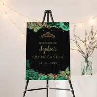 Green Roses Black Gold Quincea&#241;era Welcome Sign