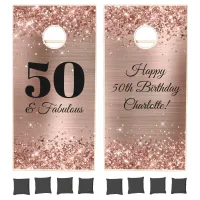 Glittery Rose Gold Foil 50th Birthday Cornhole Set