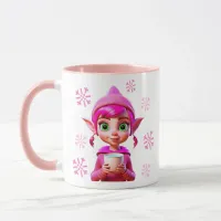 Cute Pink Elf with Coffee or Cocoa Christmas Mug