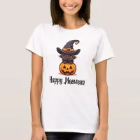 Happy Meoween Cat Witch with Pumpkin Halloween T-Shirt
