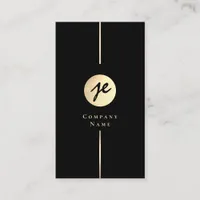 Modern Black Gold Luxe Handwriting Monogram Business Card