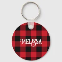 Red and Black Buffalo Check Holiday Fun Keychain