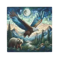 Mosaic Bear and Eagle in the Mountains Ai Art