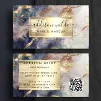 Elegant Navy Purple And Gold Watercolor Marble Business Card