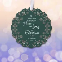 Elegant Gold Snowflakes Peace Joy Green Ornament Card