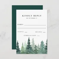 Rustic Watercolor Pine Forest Winter Wedding  RSVP Card