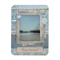 Blue Merry Christmas Santa Monica Pier Scrapbook Magnet