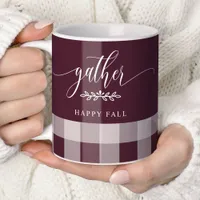 Gather Happy Fall Burgundy & White Buffalo Check Coffee Mug