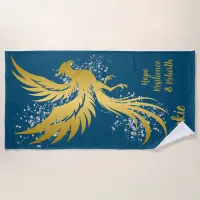 Glam Gold Phoenix Silver Glitter Monogram Blue | Beach Towel