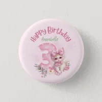 3 Year Old Birthday Party Kitten Theme Button