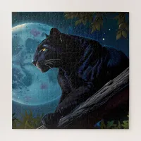 Cute Black Pantha laying on a Tree Blue Moon Jigsaw Puzzle