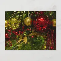 Red and Gold Christmas Ornaments Xmas Tree PCard Holiday Postcard