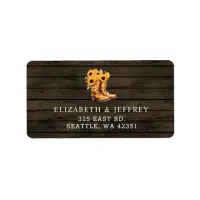 Sunflowers Cowboy Boots Barn Wood Western Wedding Label