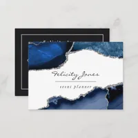 Navy and Silver Agate Precious stone Business Card