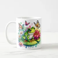 Personalized Frog with Flowers on Lilypad Coffee Mug