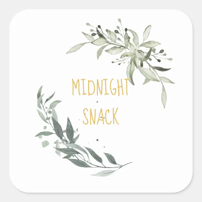 Simple Eucalyptus Greenery Navy Blue and Gold Square Sticker