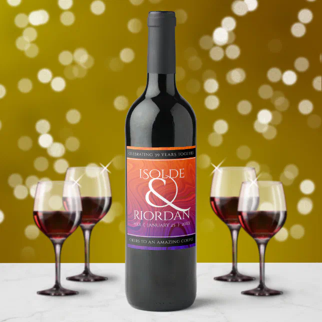 Elegant 39th Agate Wedding Anniversary Wine Label