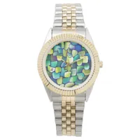 Monogram green abstract tiles painting design watch