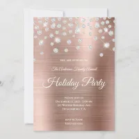 Large Sparkly Rhinestone Rose Gold Foil Holiday Invitation