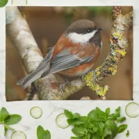 Cute Chestnut-Backed Chickadee on the Pear Tree Kitchen Towel