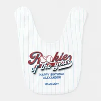 Big One Baseball Rookie Of The Year First Birthday Baby Bib